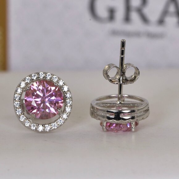 Certified 2ctw Real Pink Moissanite Diamond Brilliant Earrings NEW - Picture 3 of 4